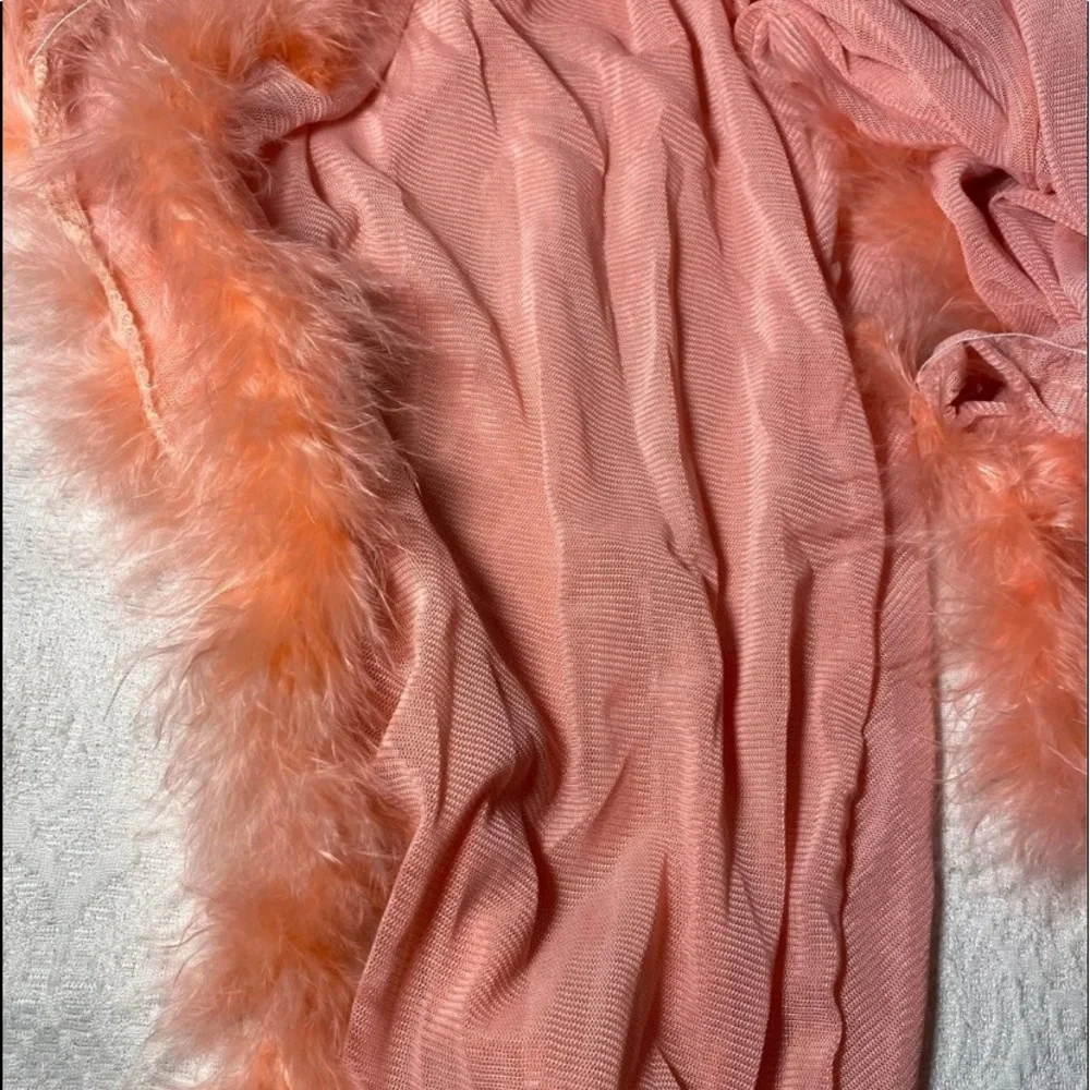 Women’s pink feather bathrobe sugar baby robe sleeper sexy lingerie cover up new - Picture 6 of 6